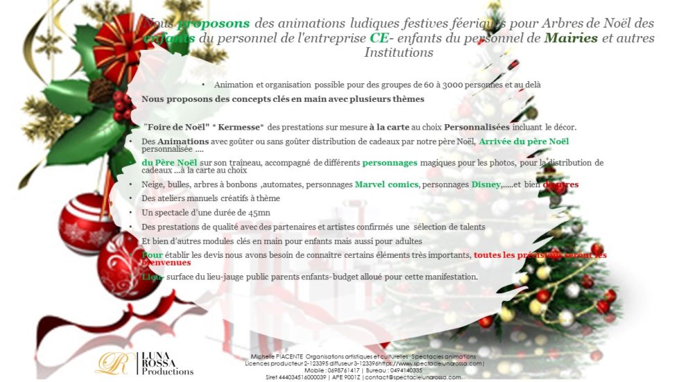 Arbres de noel pour comité d'entreprise animations spectacles